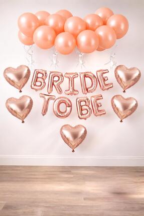 Patladı Gitti Bride To Be Rose Gold Folyo Balon Seti, 5 Adet Kalp Folyo ve La...