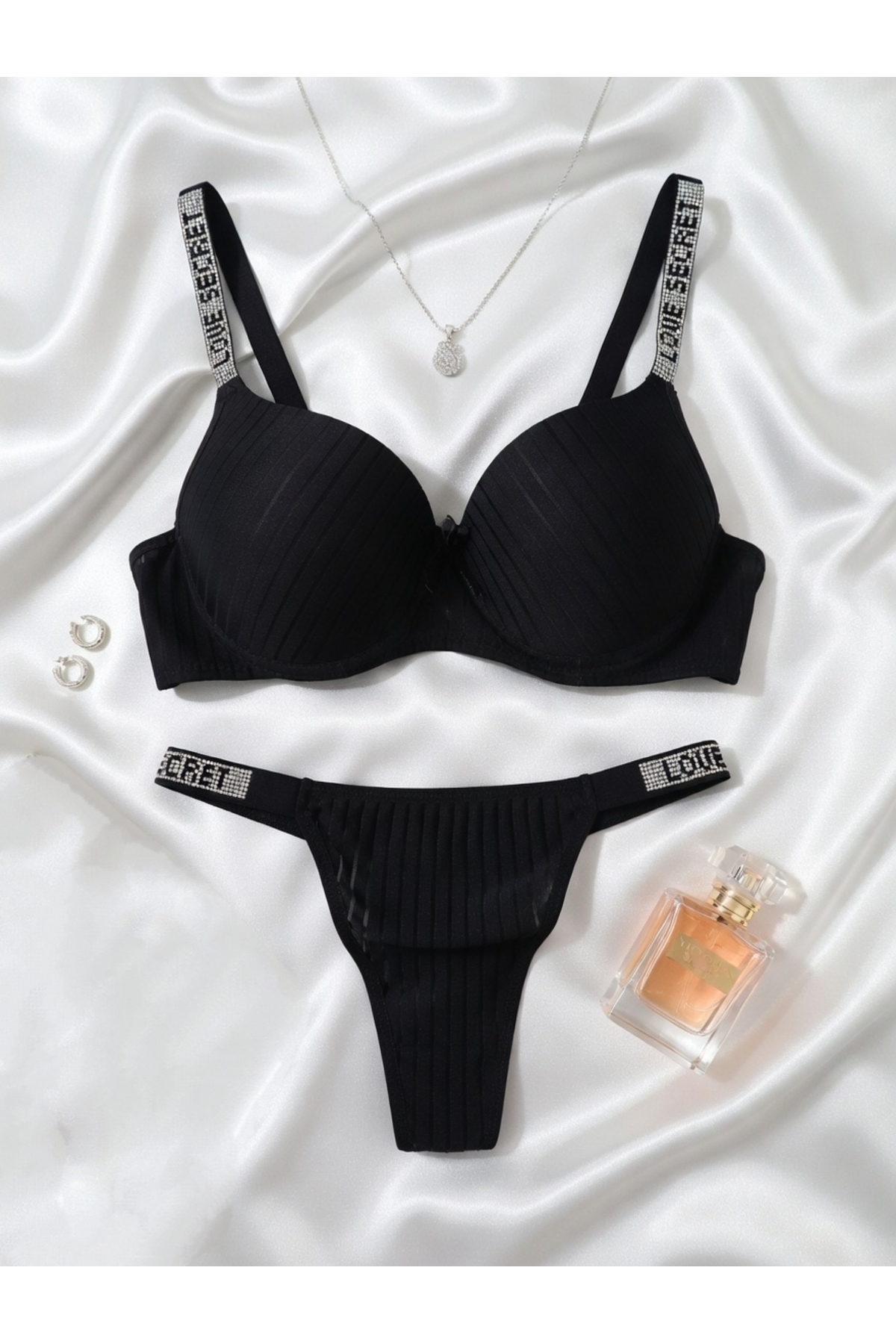 WOMEN'S WORLD FANTASY NEW SEZON PUSH UP TANGA KÜLOT TAŞLI SÜTYEN TAKİM görsel 3