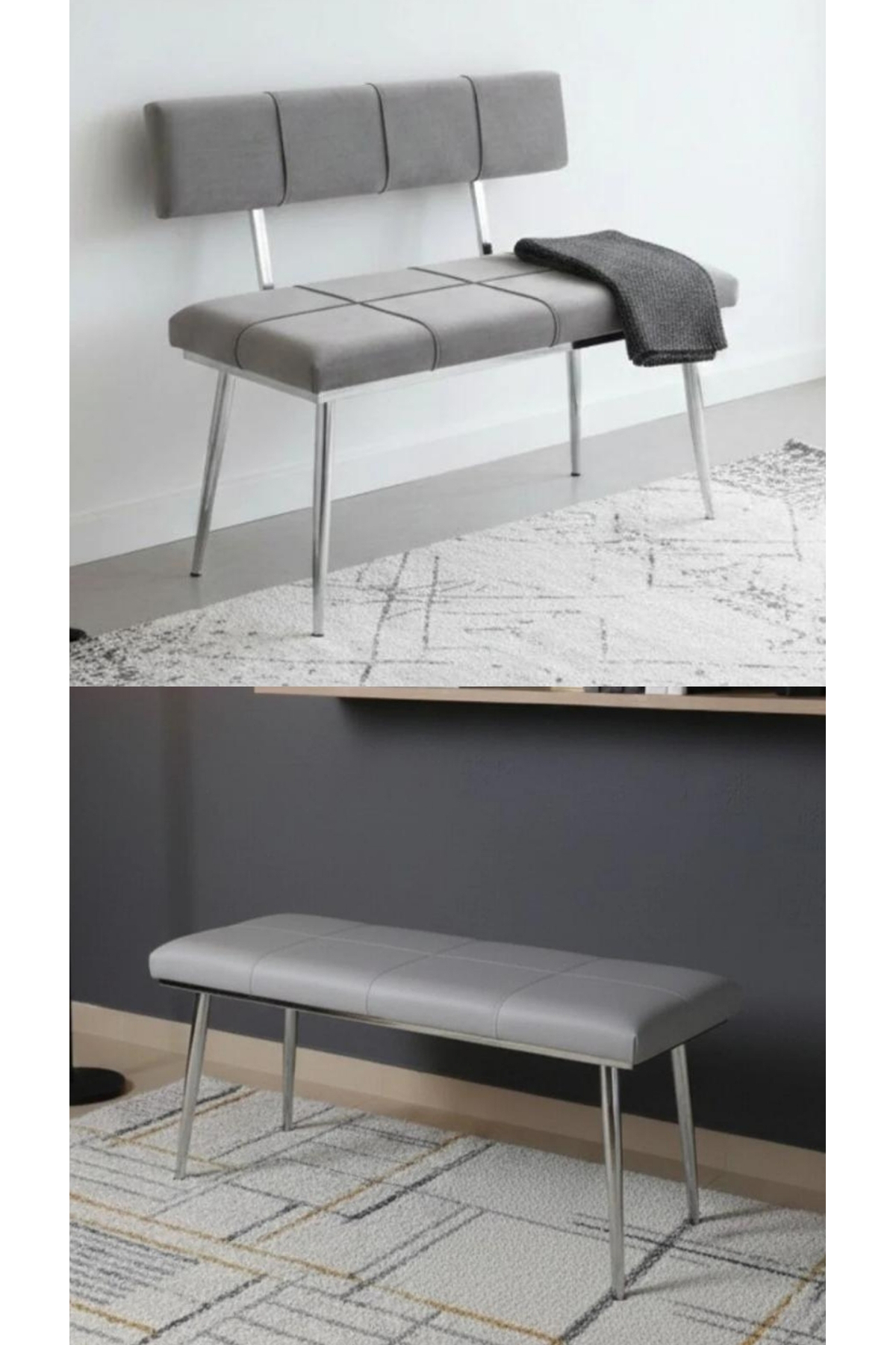 ÖZCAN METAL Bench Sırtlı Krom Metal Ayaklı Mutfak Salon Antre