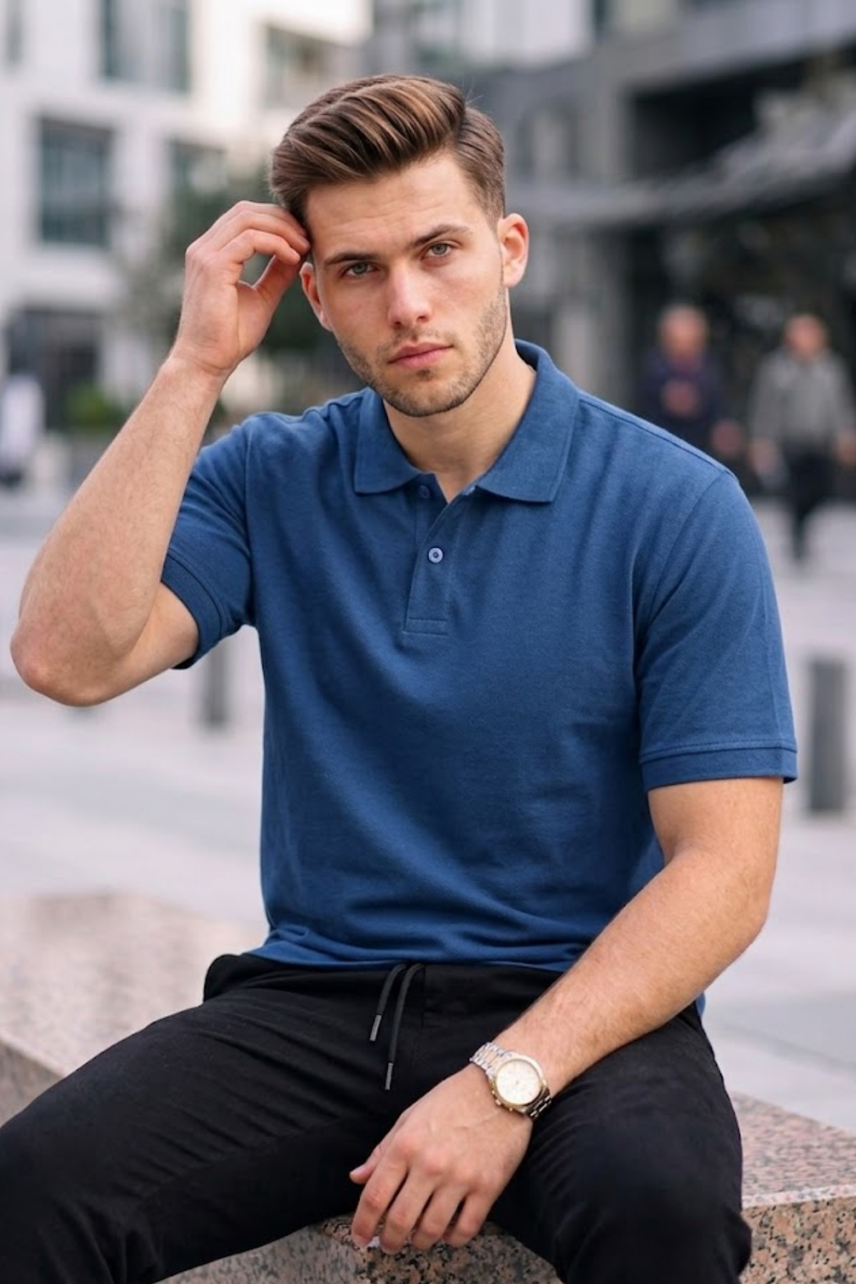 COMBİNE MİCHAİL Erkek Basic Relax İndigo Polo Yaka Tişört görsel 3