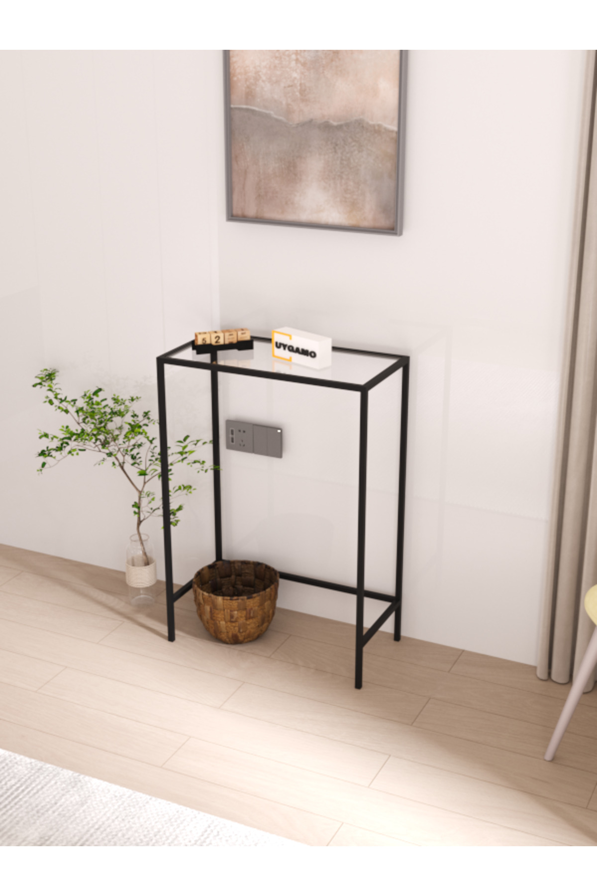 Lirio Metal Dresser Decorative Coffee Corner Console Black Transparent Glass 60 cm Entrance Hall Coffee Table