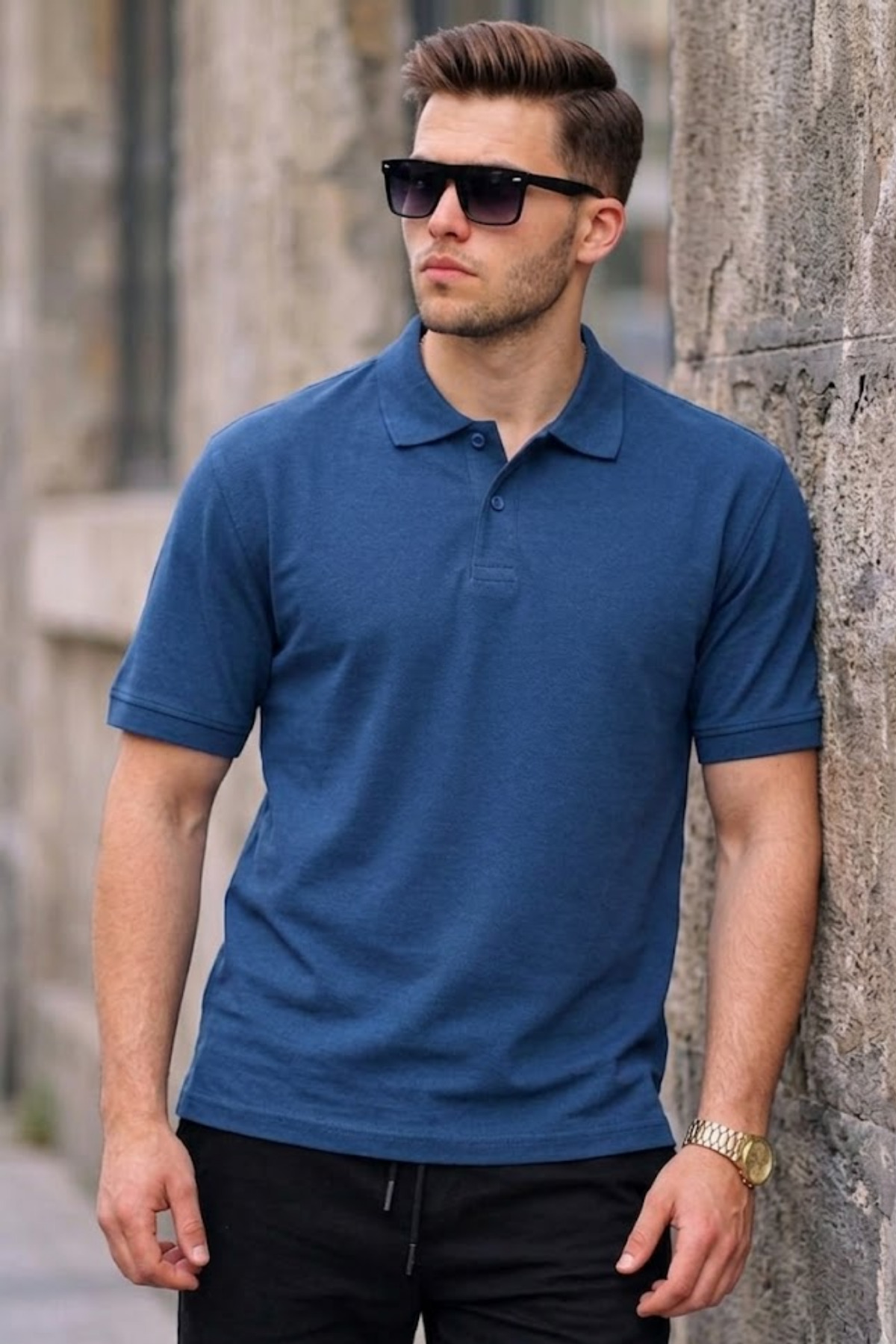 COMBİNE MİCHAİL Erkek Basic Relax İndigo Polo Yaka Tişört görsel 4