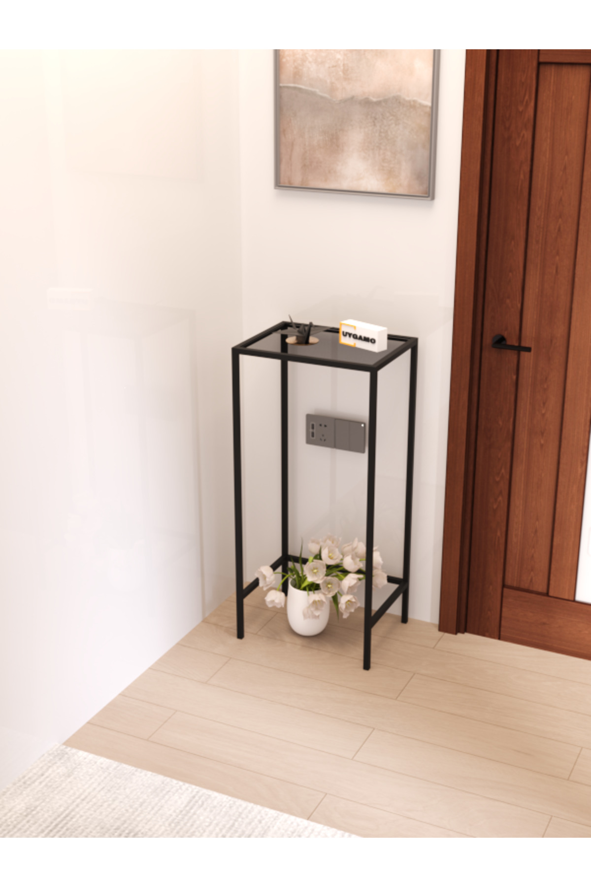 Letra Metal Dresser Decorative Coffee Corner Console Black Smoked Glass 40 cm Entrance Hall Long Coffee Table