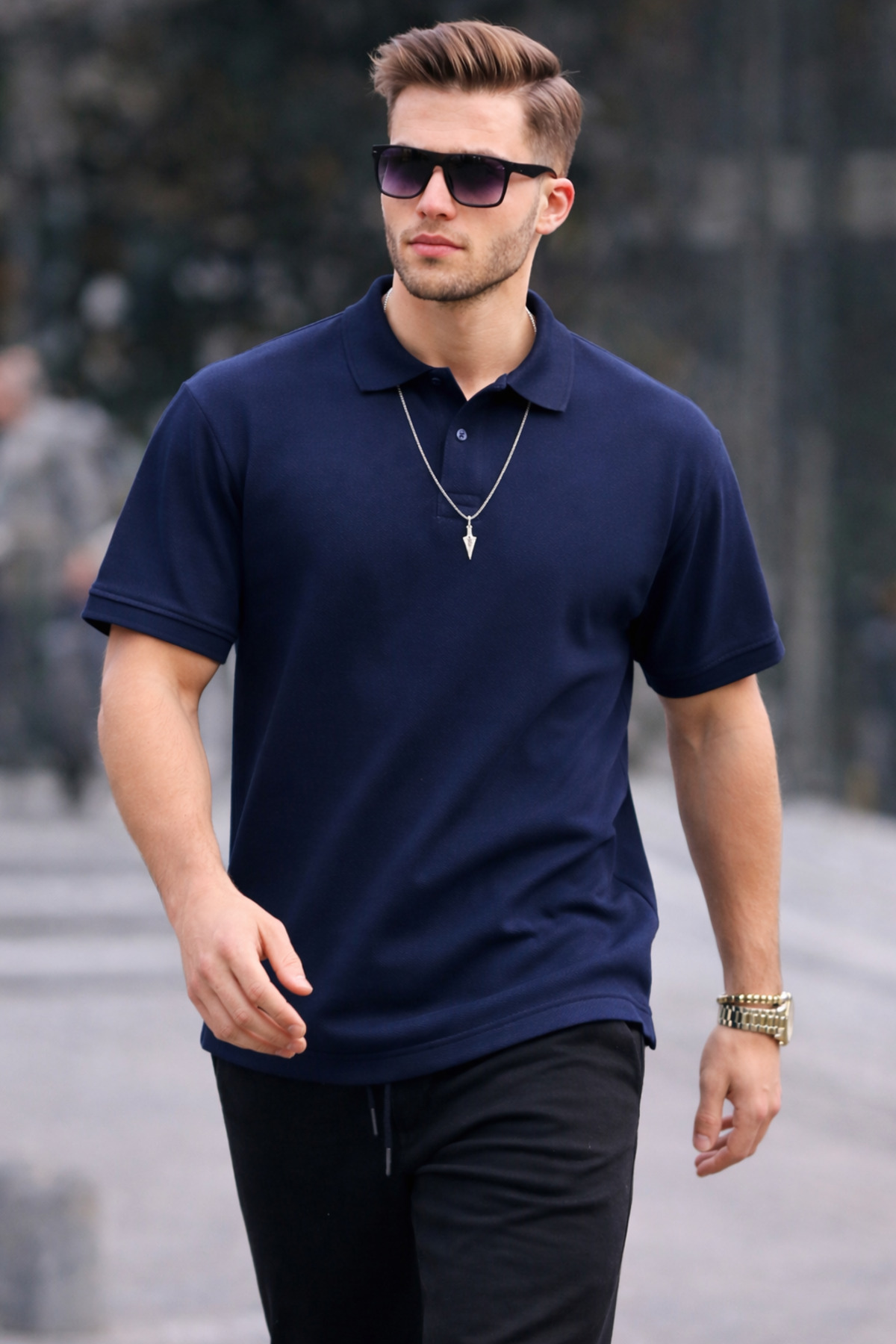 COMBİNE MİCHAİL Erkek Basic Relax Lacivert Polo Yaka Tişört görsel 3