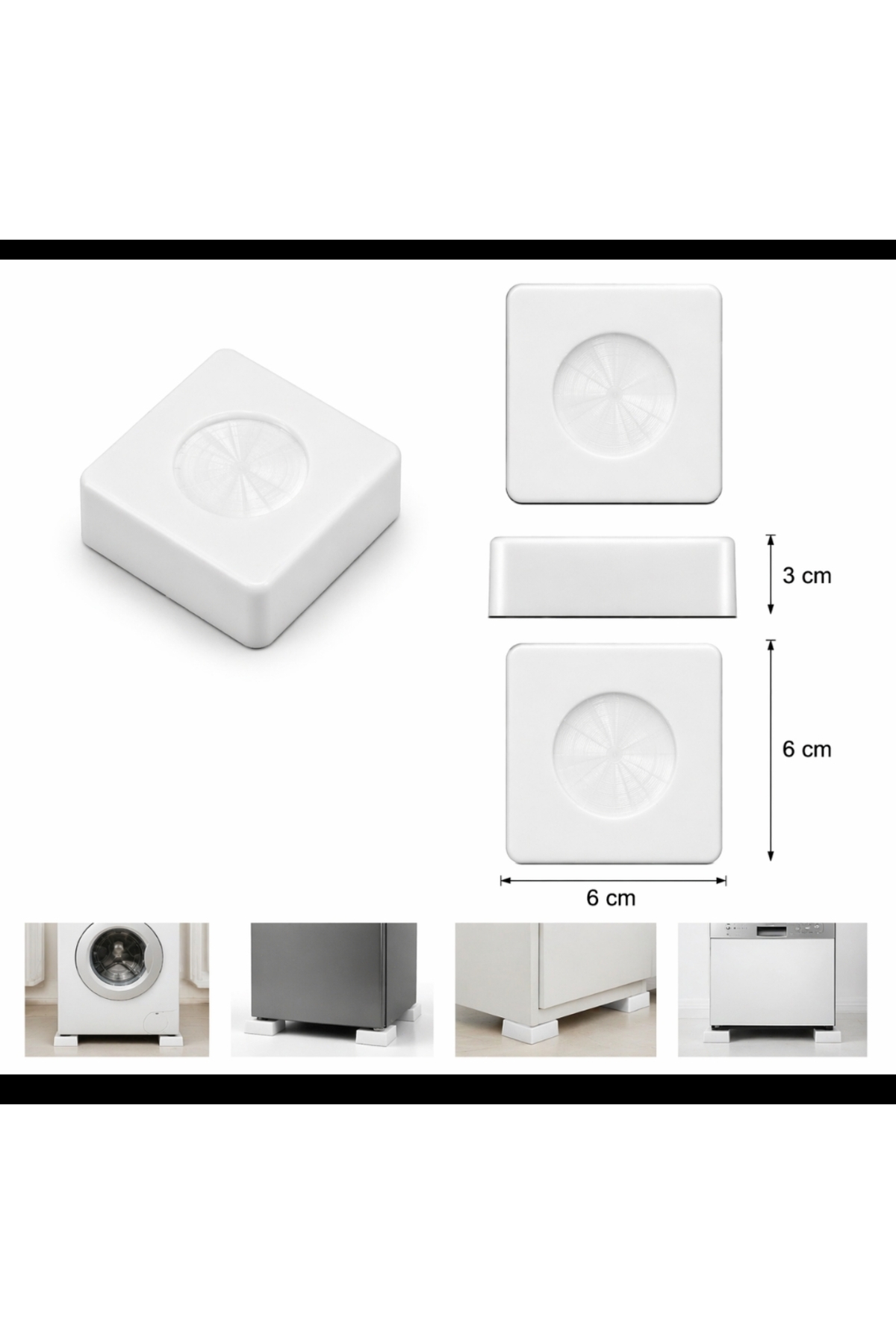 Tasarım Ağır Yük Mobilya Altı Yükseltici 6x6x3 cm – Beyaz Polietilen Takoz 4 Adet