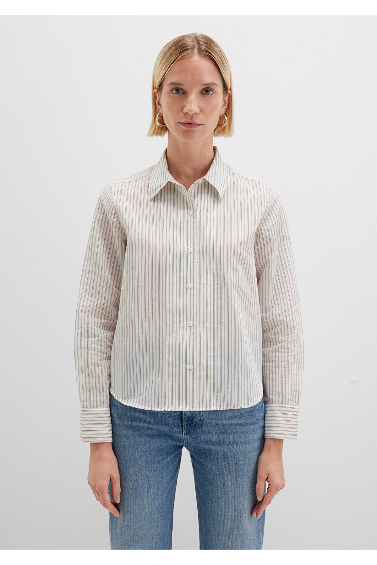 Çizgili Ekru Gömlek Regular Fit / Normal Kesim 1211353-91345 — اکرو p00001947 — تصویر 3 از 6