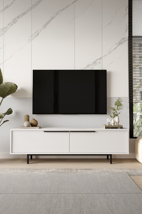 Yurupa Bohem Tv Ünitesi 160cm Sehpası Metal Ayaklı Beyaz BOH1-W