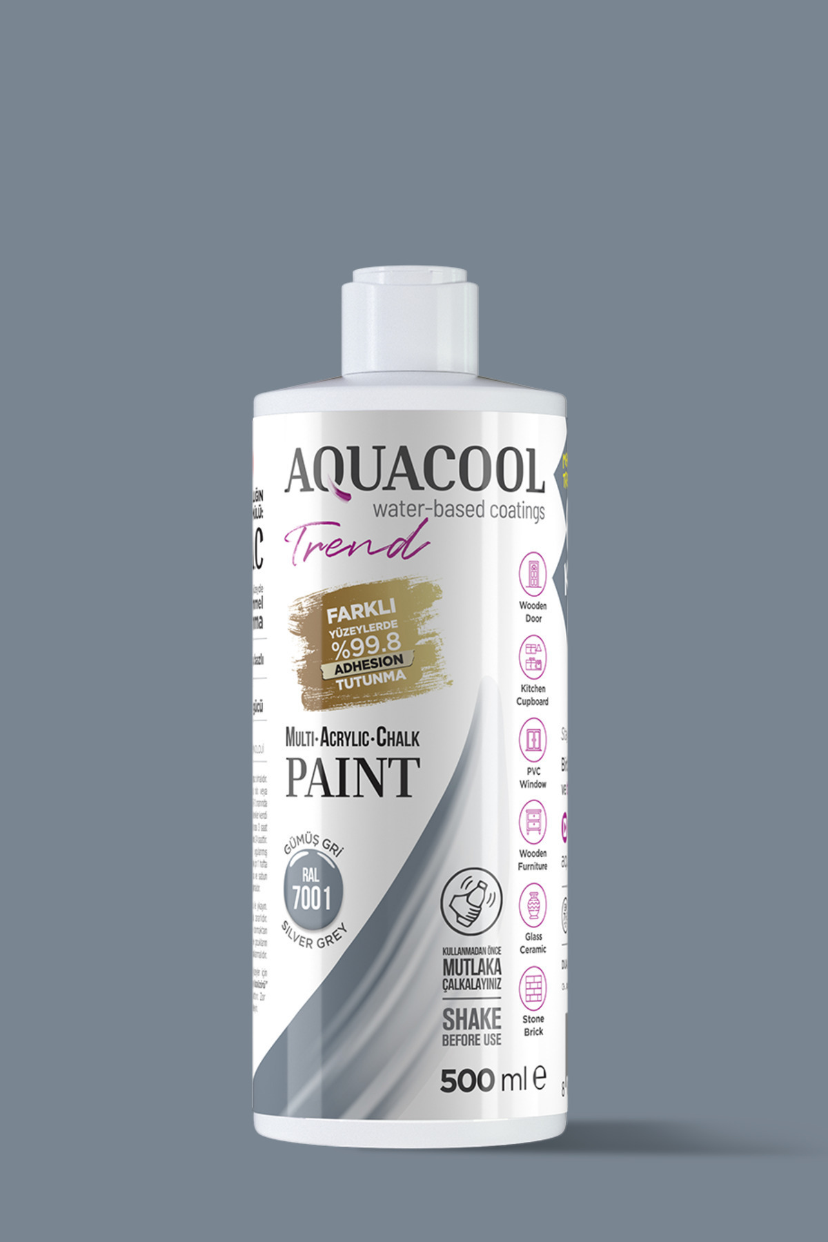 Water Based Hybrid Door, Cabinet, Tiles, Furniture Paint Ral 7001 Silver Gray 500ml
