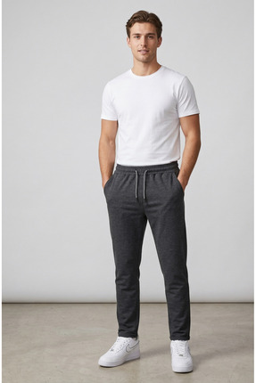 just wear zt Unisex Siyah Paça Double Detaylı Eşofman Altı – Rahat Kesim Günl...