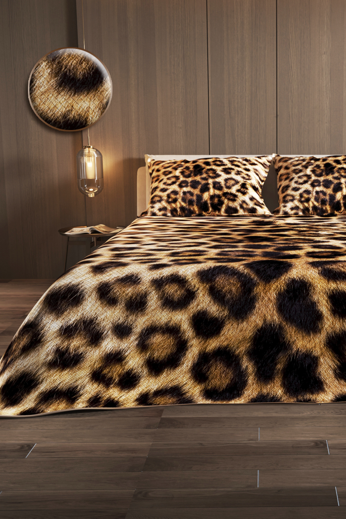 Monohome %100 Pamuk Çift Kişilik Jakar Dokuma Pike Yatak Takımı leopar