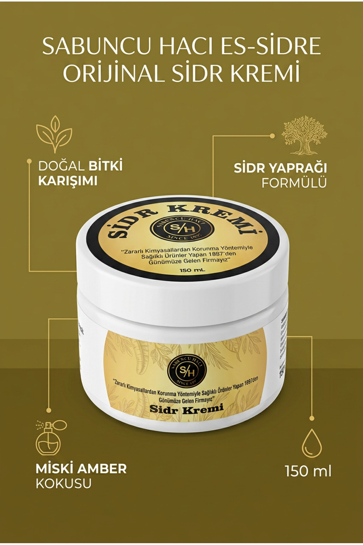 Es-sidre Orijinal Sidr Sidir Kremi Sidir Yaparağı Karşımlı Bitkisel Sidr Kremi Miski Amberli 150 ml — 63uhdbrurj — تصویر 5 از 6
