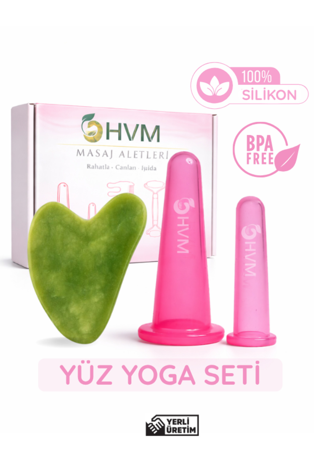 Yüz Masaj Seti̇, Yüz Yoga Seti̇, Si̇li̇kon Masaj Kupasi Ve Gua Sha Set — رنگارنگ HB1