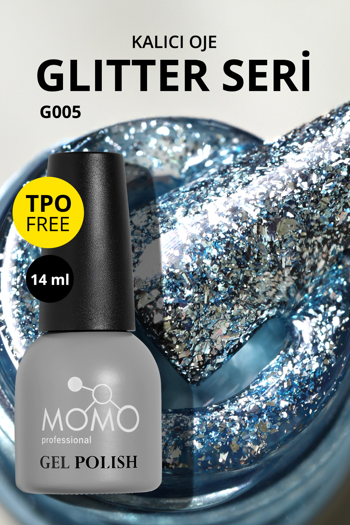 pome✽ MOMO professional Glitter Kalıcı Oje G006, Lime Yeşili Holografik