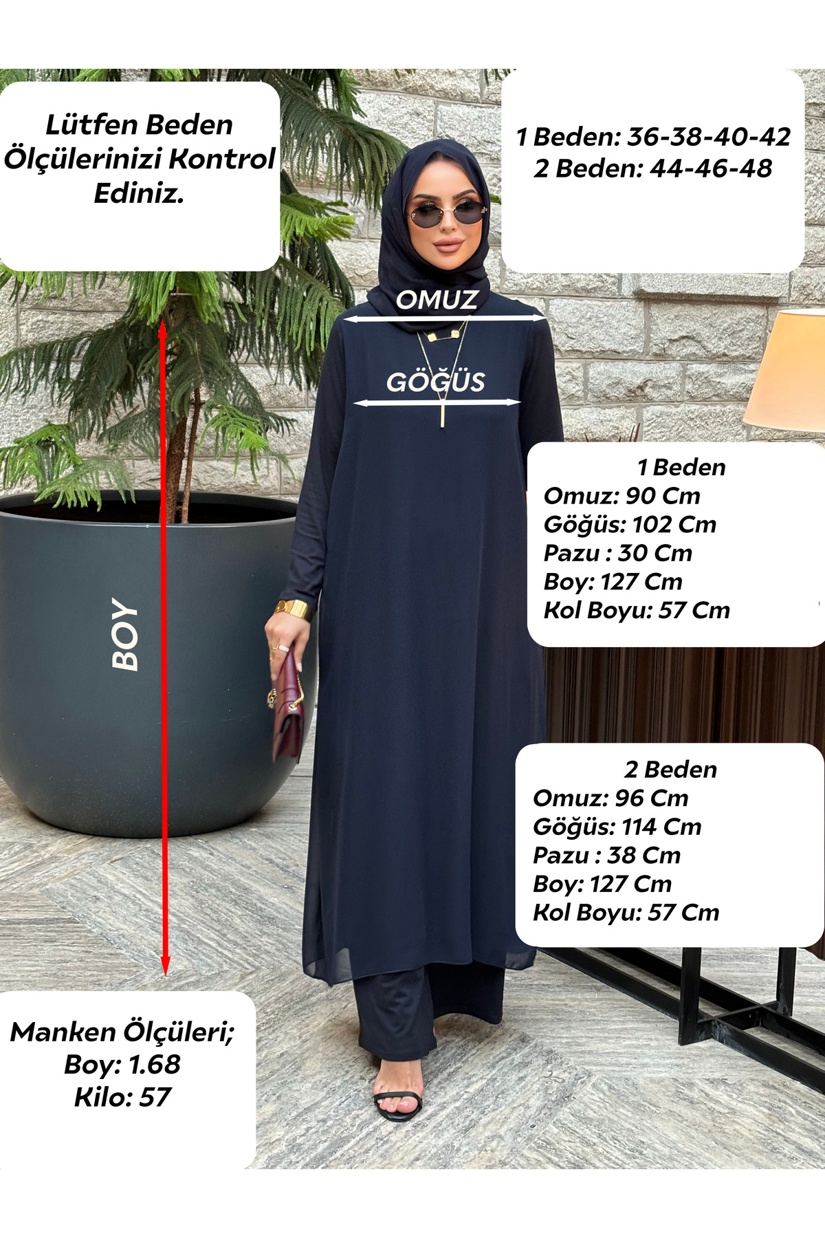 Mürdüm butik Pamuk/Viskon ve Şifon Kumaşlı İkili Takım-Siyah görsel 2