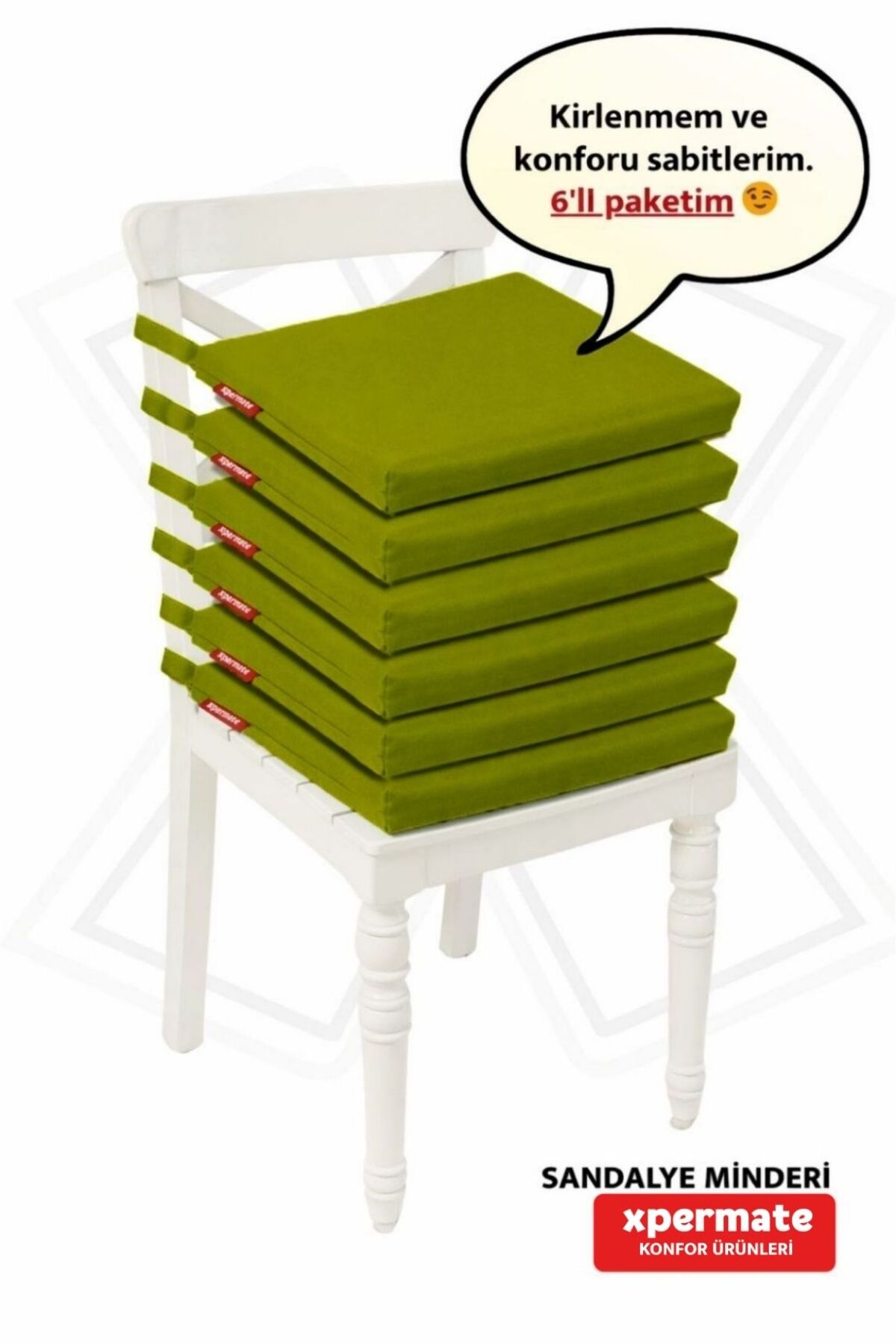 6-Piece Chair Cushion 40x40 Lace-up Zipper Water Repellent Washable Balcony Garden Set Green