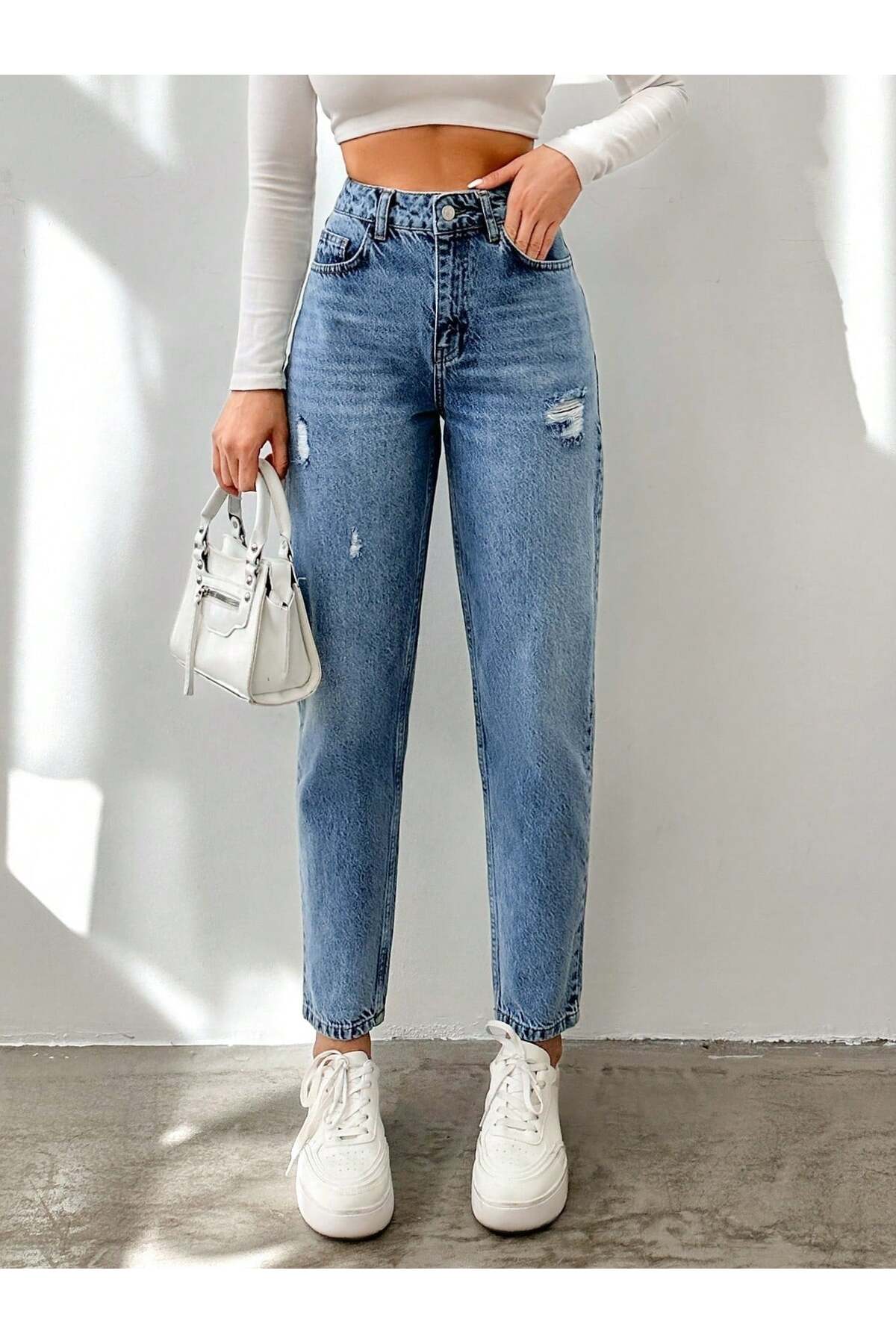 Women's High Waist Mom Jean Trousers 100% cotton No stretch