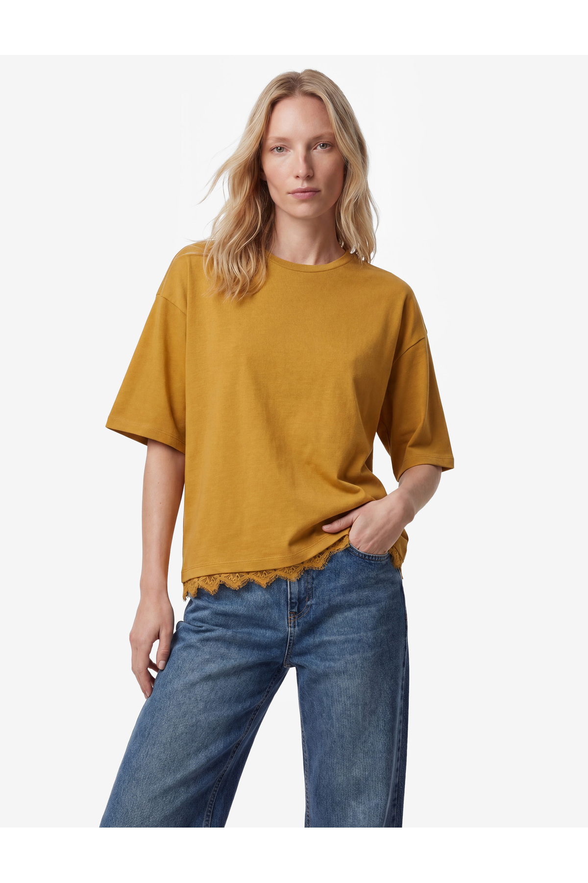 Koton Cotton Short Sleeve Crew Neck Lace Detailed T-shirt