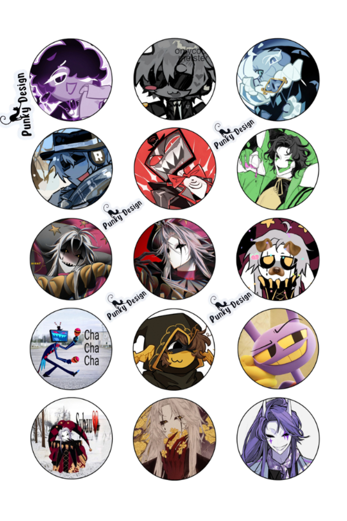 Trend Set10-Anime Character Themed Badge Set – Mixed Design Badge of 15-44 mm