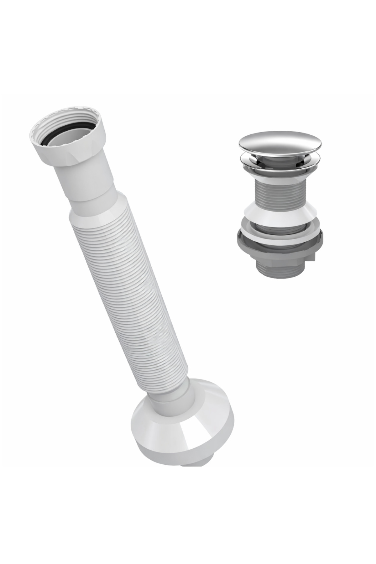 Izyapı Felix Overflow Holeless Stainless Header Chrome Pop Up Siphon + Elbow Bellows Drain Pipe