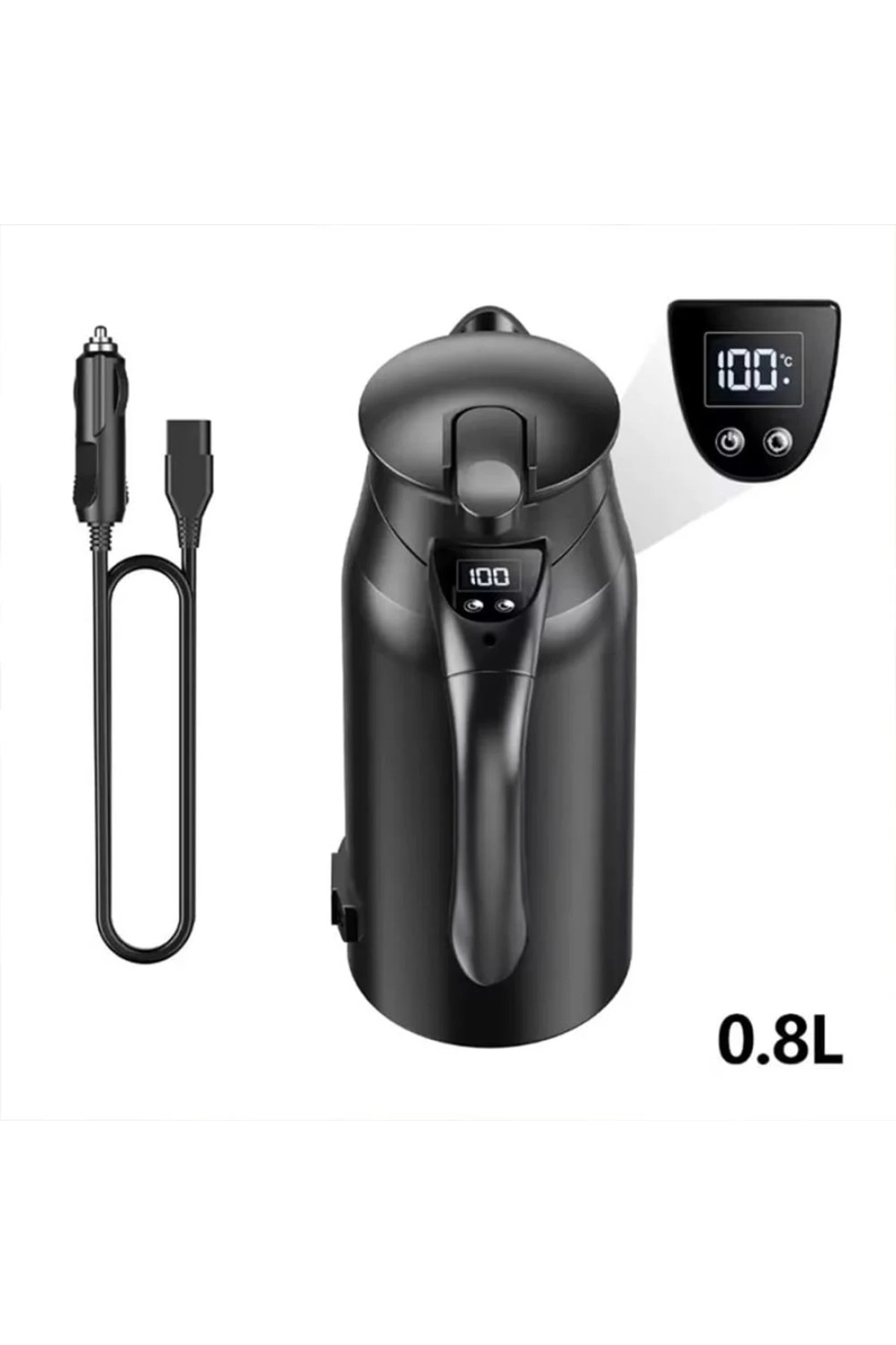 Car Kettle 800ml Smart Travel Kettle, Dual Voltage 12V/24V, Digital Display, Stainless Steel Build, S-DX3803,