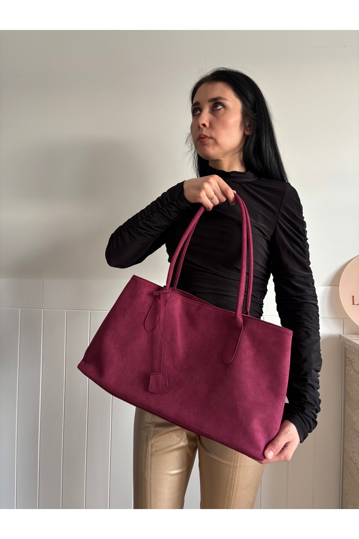 lalettobags Kadın Eda Model Süet Büyük Çanta görsel 2