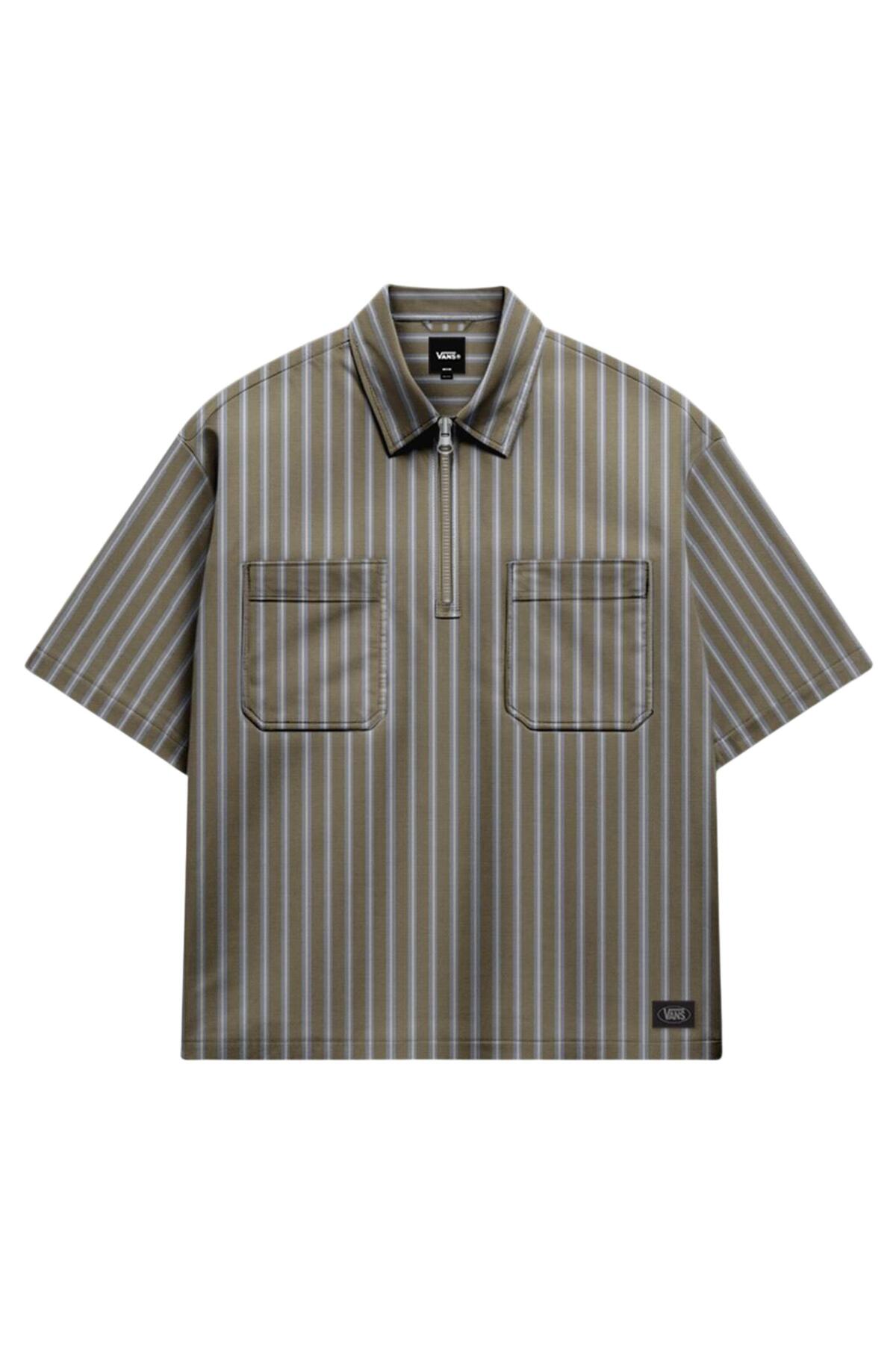 美品　OffshoulderPanelRibKnitTops Vans 000T7NGD21-R Cropped Zip Ss Woven Erkek T-Shirt Antrasit
