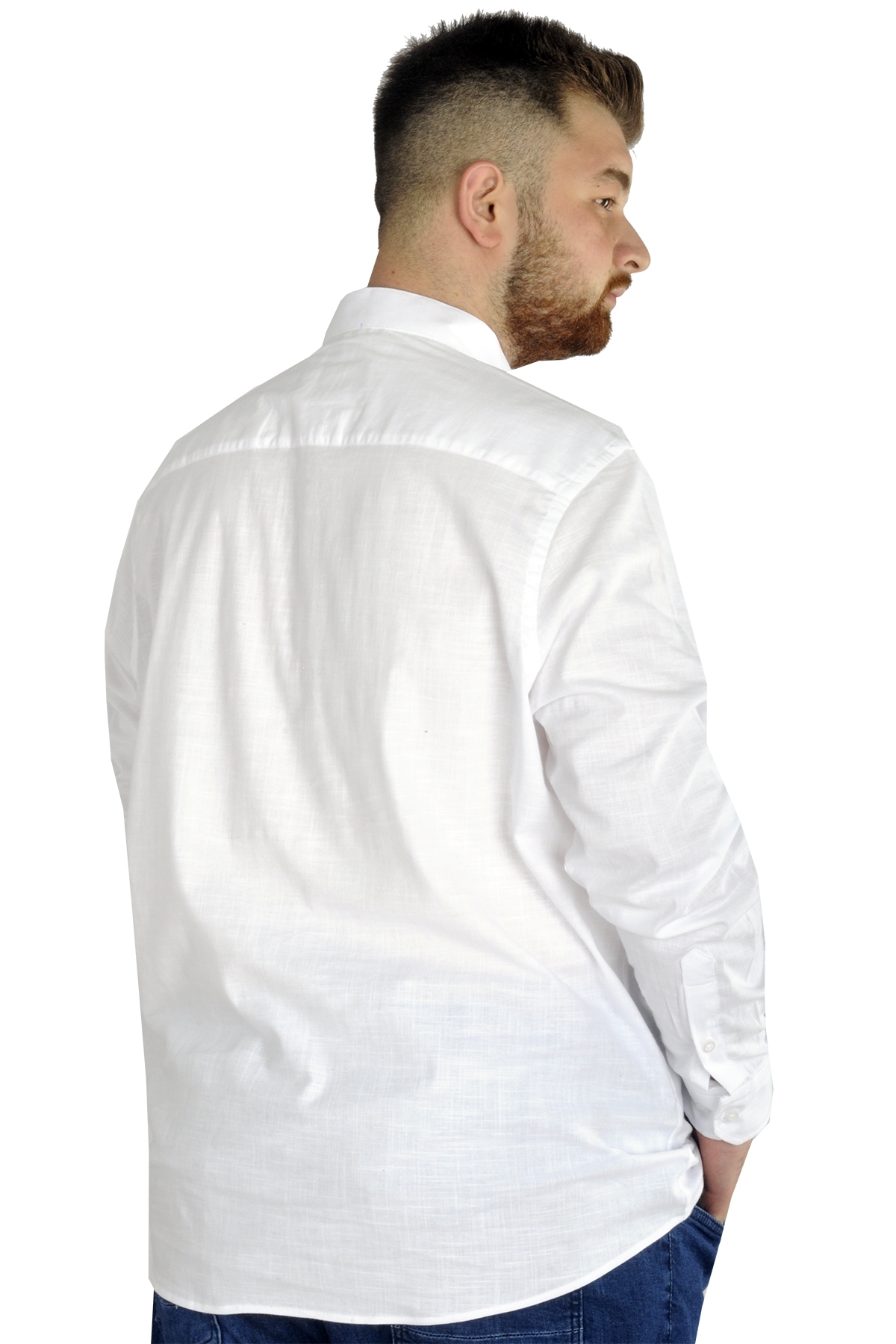 ModeXL Mode Xl Büyük Beden Erkek Keten Likralı Ukol Hakim Yaka Gömlek 20388 Beyaz görsel 3