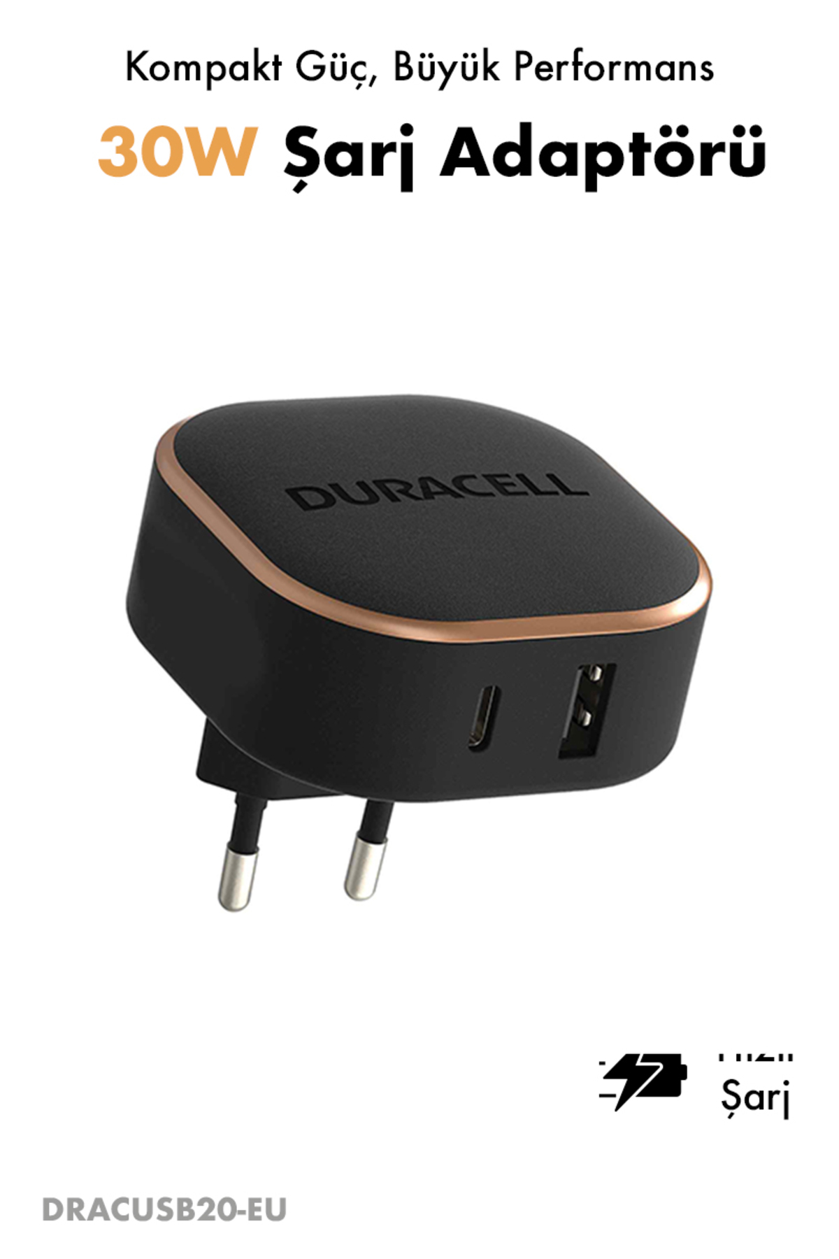 Duracell 30W 4X Hızlı Şarj Başlığı ( USB-A,USB-C ) - Siyah