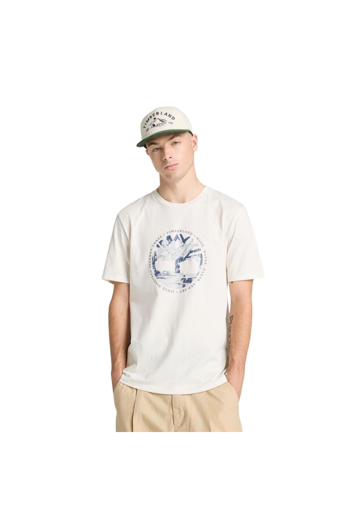 Timberland Tree Logo Lake House Graphic Tee Men's Beige Tshirt Tb0A5Mvrcm91