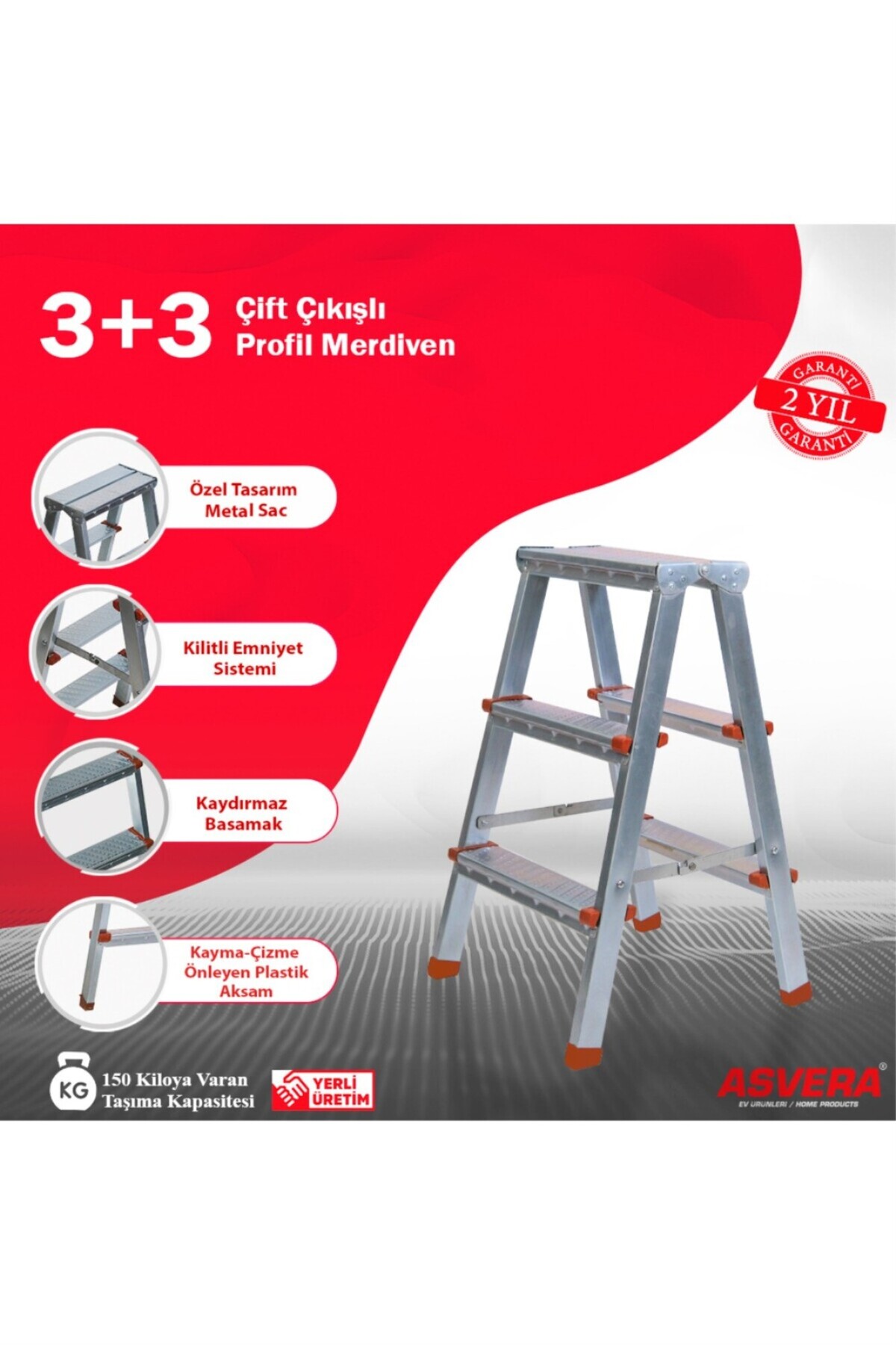 Ruby Series 3+3 Steps Double Exit Galvanized Profile Stairs (Suitable for home, garden, workplace)