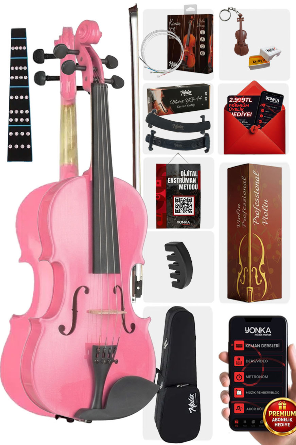 Midex Hga34pink-tys Pembe 3/4 Çocuk Kemanı Full Set (10-13 Yaş