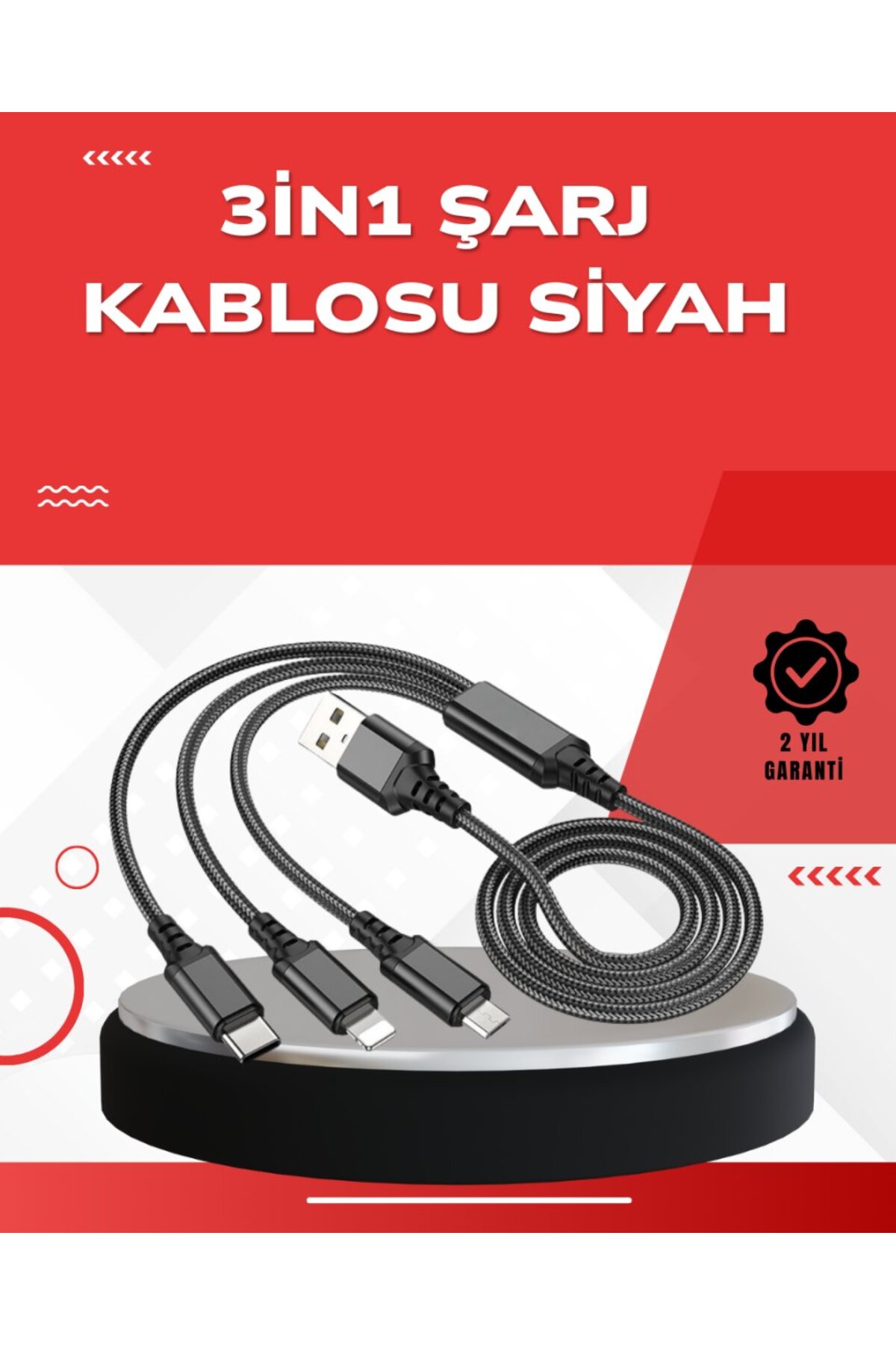 3-in-1 Charging Cable with Durable Metal Head – Compatible with All Devices