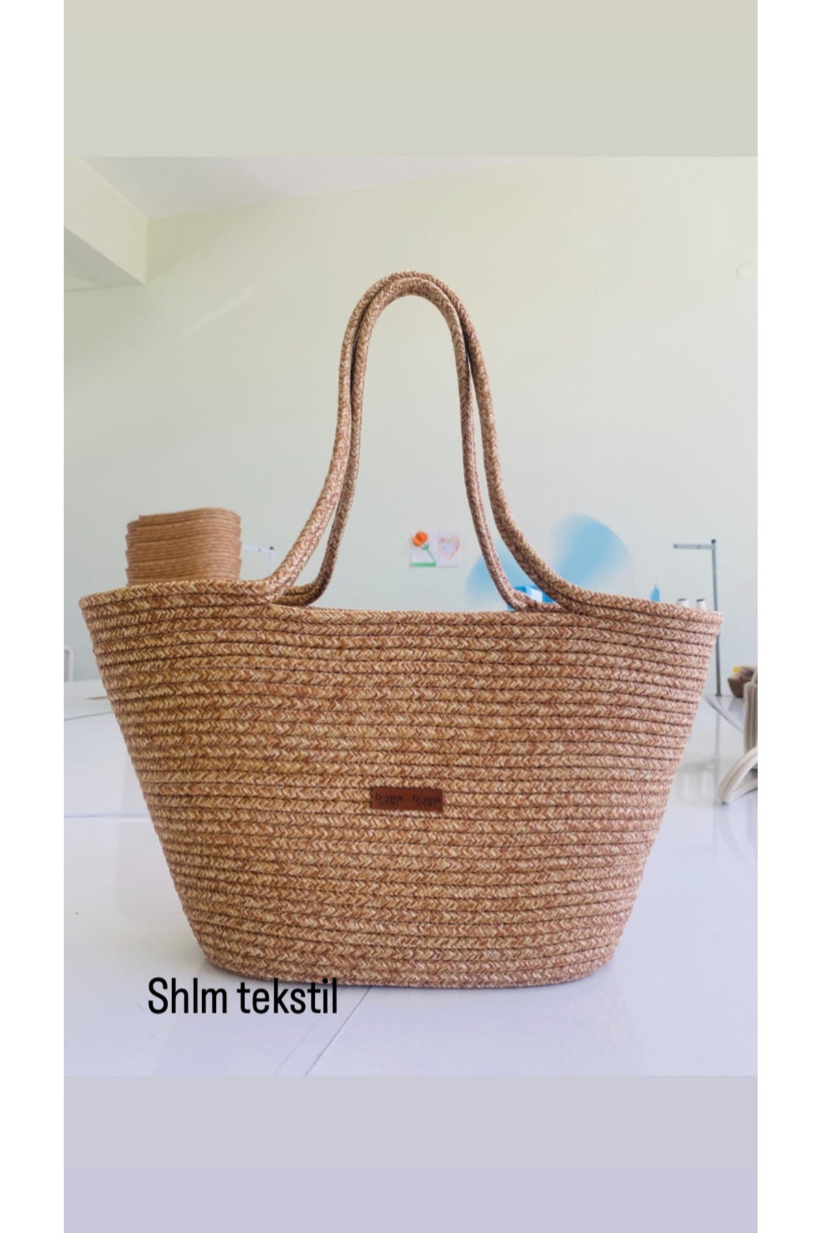 SHLM TEKSTİL Hasır Plaj Çantası,hasır ,jüt Çanta , Kadın Çanta, Çanta, Aksesuar 26x12x45 görsel 2