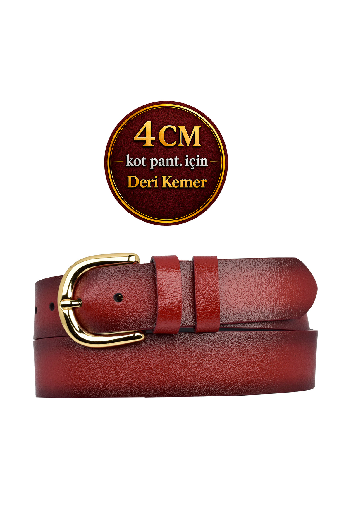 100% Genuine Leather, Red Women's Jeans with Gold Buckle, Sports Belt 4 Cm= an-byn-26