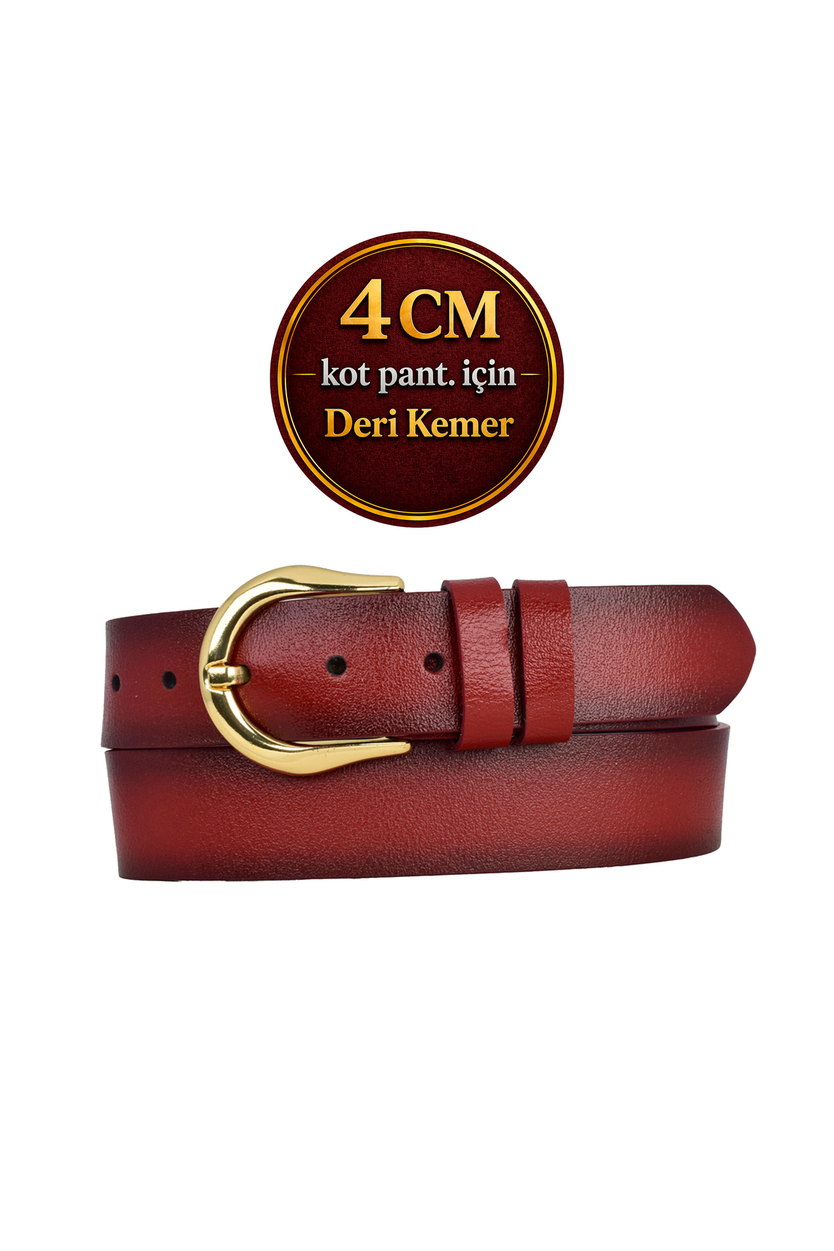 100% Genuine Leather, Red Women's Denim Belt with Gold Buckle 4 Cm= an-byn-70