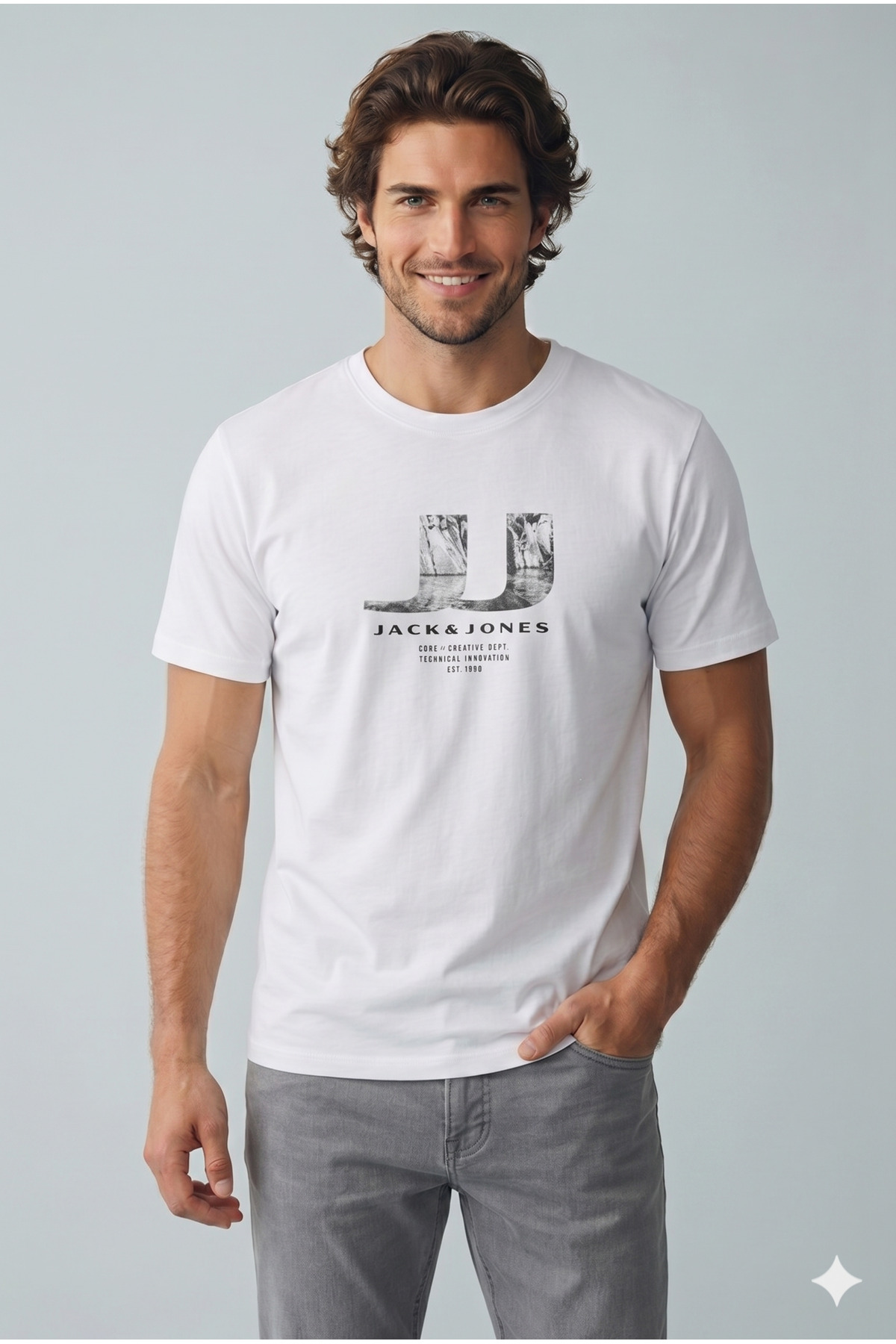 تی‌شرت سفید مردانه Jcodust کد ۱۲۲۹۷۸۴۹ جک اند جونز تی شرت ورزشی Jack & Jones