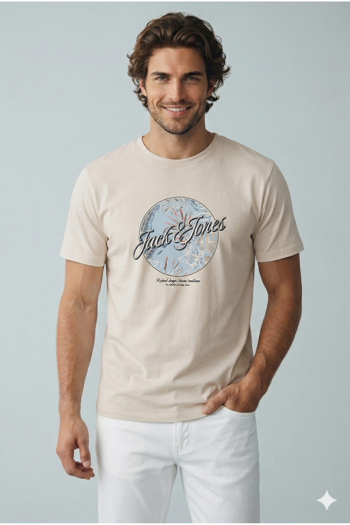 تی شرت مردانه Jjhonolulu Shape Moonbeam Beige کد ۱۲۲۸۸۰۸۸ جک اند جونز تی شرت Jack & Jones