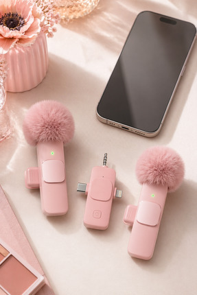 Zilvana Pinkero Pembe Kablosuz 2'li Yaka Mikrofonu Gürültü Azaltmalı Canlı Ya...