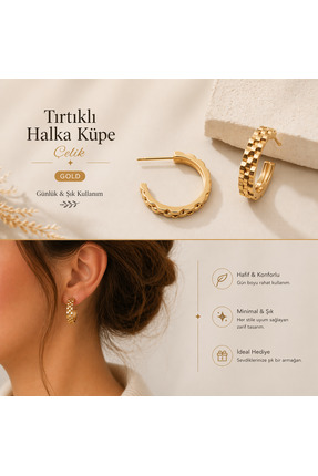 ADELYA CONCEPT Tırtıklı Halka Küpe Çelik - Gold