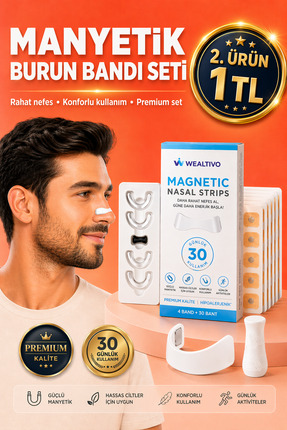 Wealtivo Premium Manyetik Burun Bandı Seti 30 Adet, Beyaz Horlama Azaltıcı Bu...