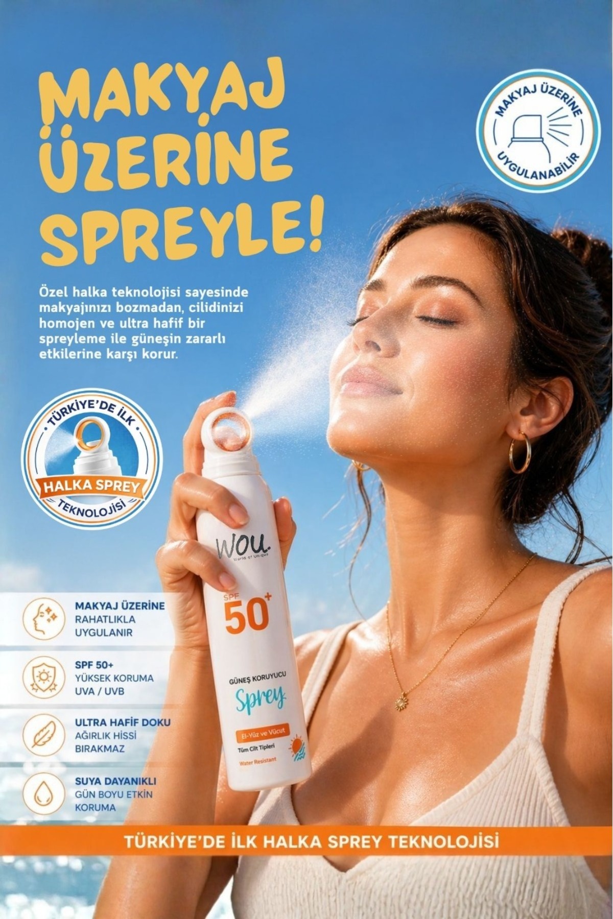 Yeni Nesil Güneş Koruyucu Sprey 50spf. Özel Halka Sprey Teknolojisi 150ml — SPREYGÜNEŞ — تصویر 3 از 8