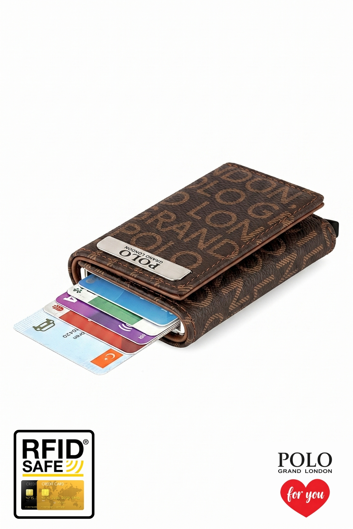 POLOGRAND London Orijinal Unisex Otomatik Mekanizmalı Özel Kutulu Hırsızlık Engelleyici RFID Korumalı Alüminyum Kızaklı Sevgiliye Eşe Arkadaşa Babaya Hediye Kartlık & Para Bölmeli Hediyelik Kutulu Kartlıklı Şık Cüzdan