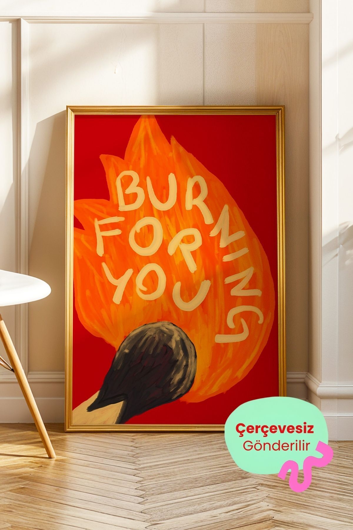 Kırmızı Alevli Tablo Poster Modern Salon Duvar Dekoru Çerçevesiz
