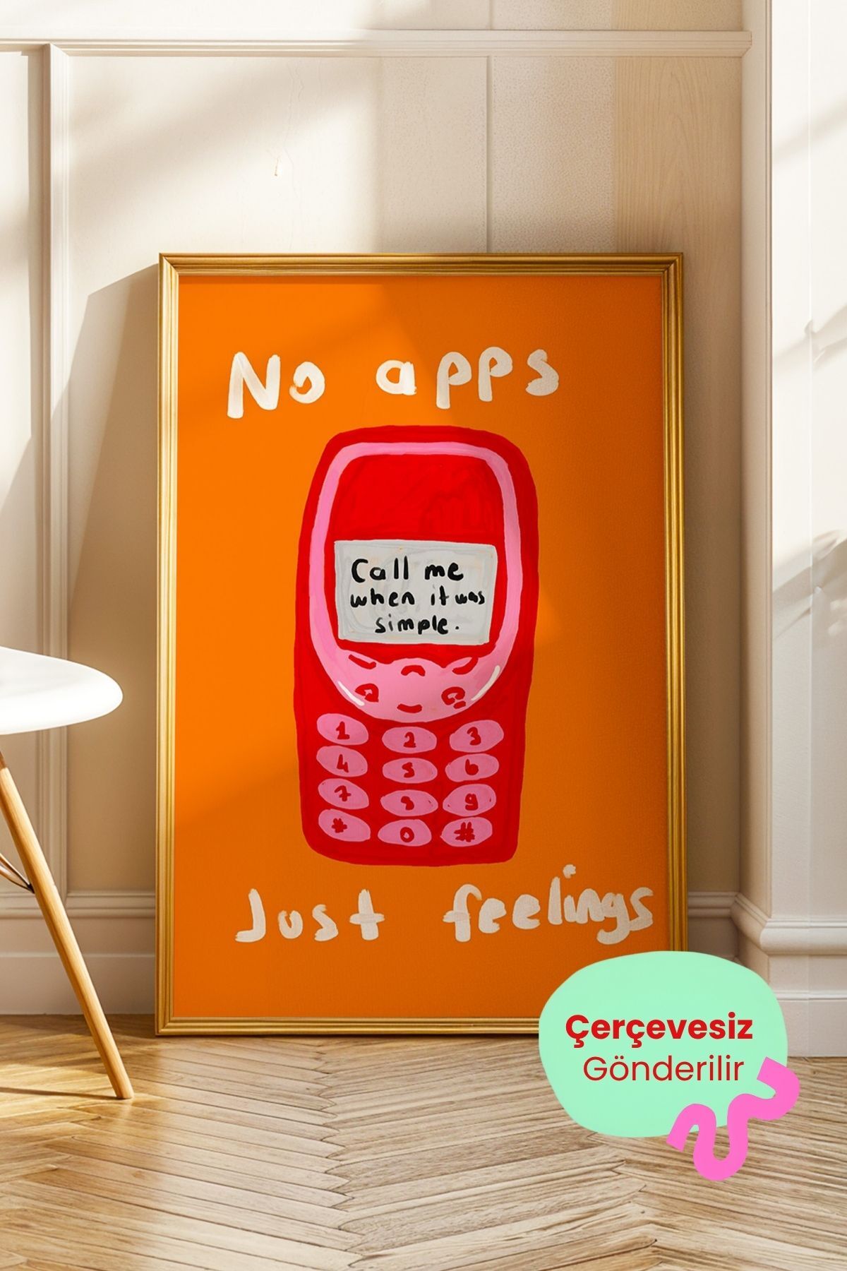 Nostaljik Telefon Figürlü Yazılı Modern Tablo Poster Duvar Dekoru Retro Tasarım Çerçevesiz