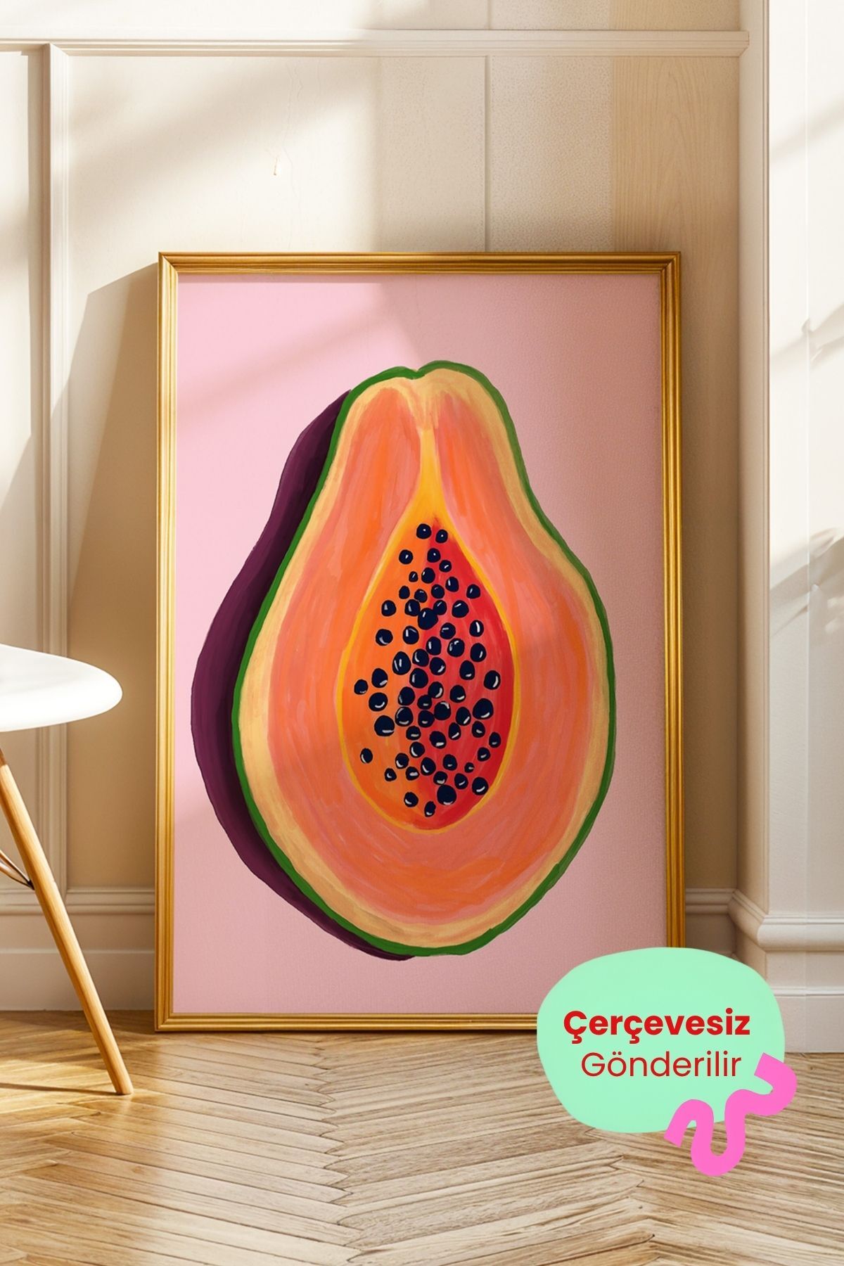 Papaya Tablo Modern Mutfak Poster Tropikal Meyve İllüstrasyon Duvar Dekoru Çerçevesiz