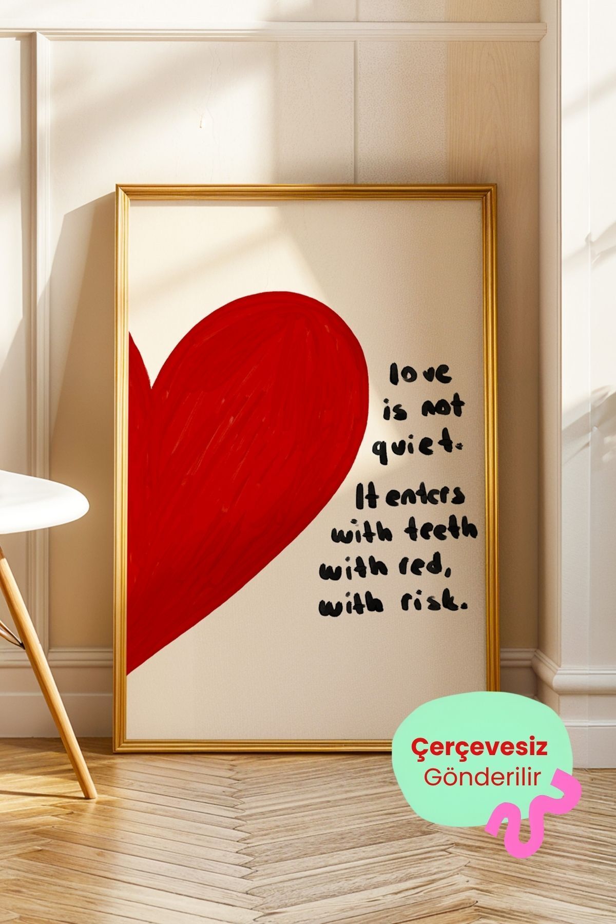 Kırmızı Kalp Love Yazılı Tablo Poster Modern Salon Duvar Dekoru Çerçevesiz