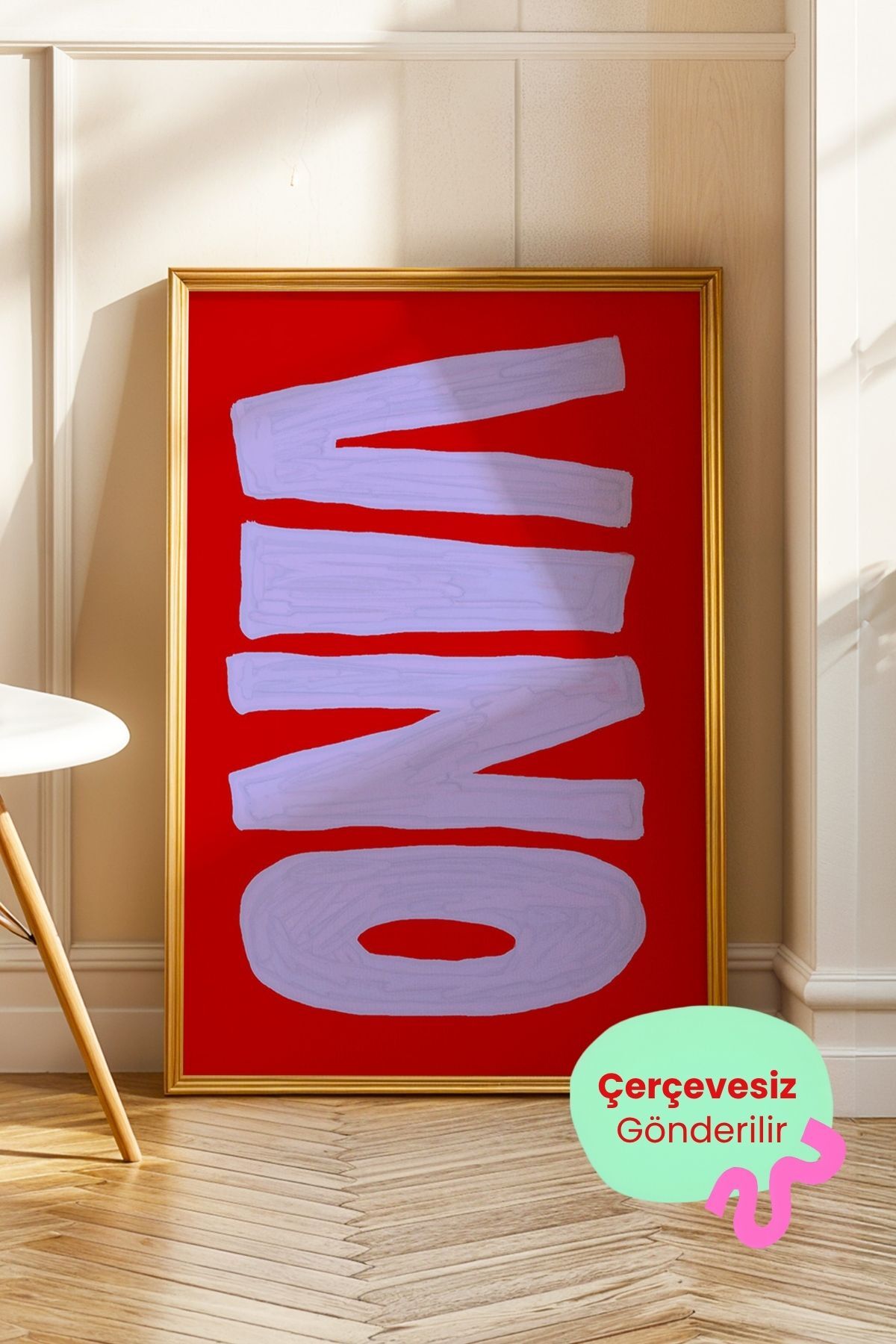 VINO Yazılı Şarap Tablosu Modern Kırmızı Mutfak Poster Duvar Dekoru Çerçevesiz