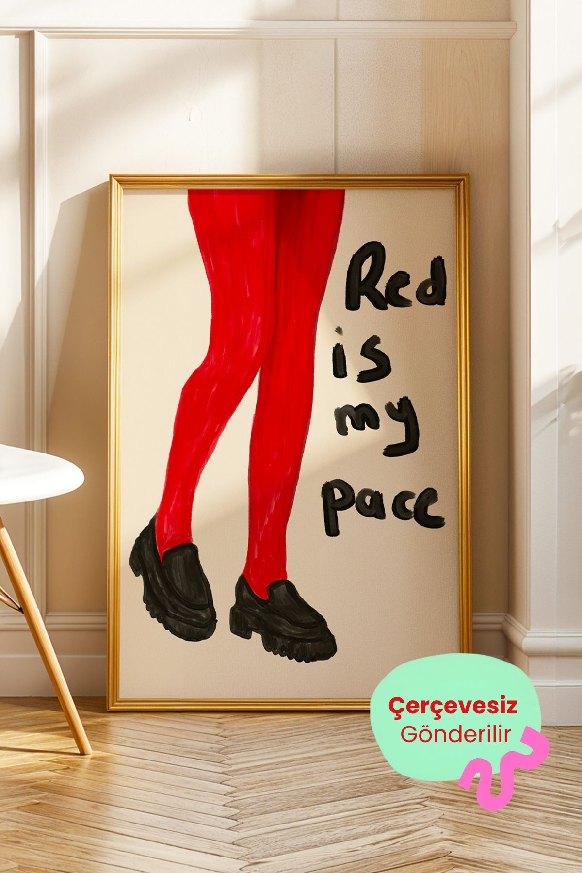 Kırmızı Çoraplı Kadın Poster Modern Dekoratif Duvar Tablosu Çerçevesiz