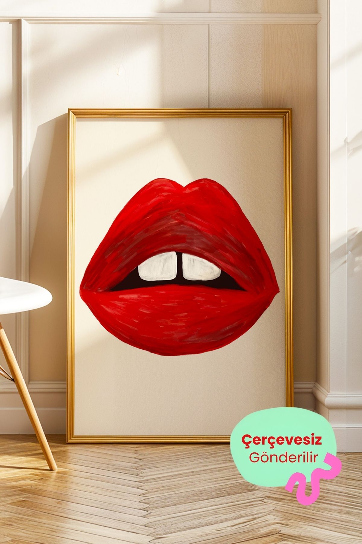 Kırmızı Dudak Tablo Pop Art Modern Duvar Dekoru Poster Çerçevesiz