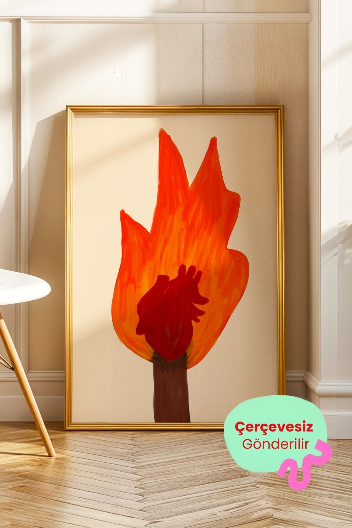 Alev İçinde Kalp Modern Tablo Poster Duvar Dekoru Çerçevesiz